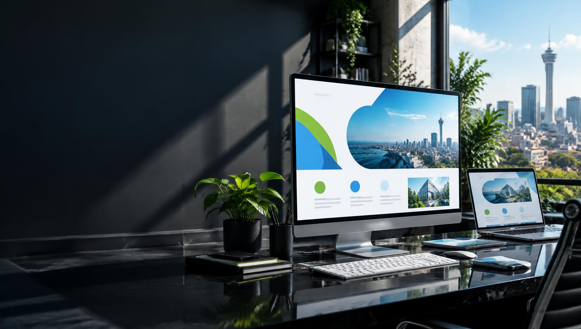 Modern website design workspace overlooking Johannesburg
